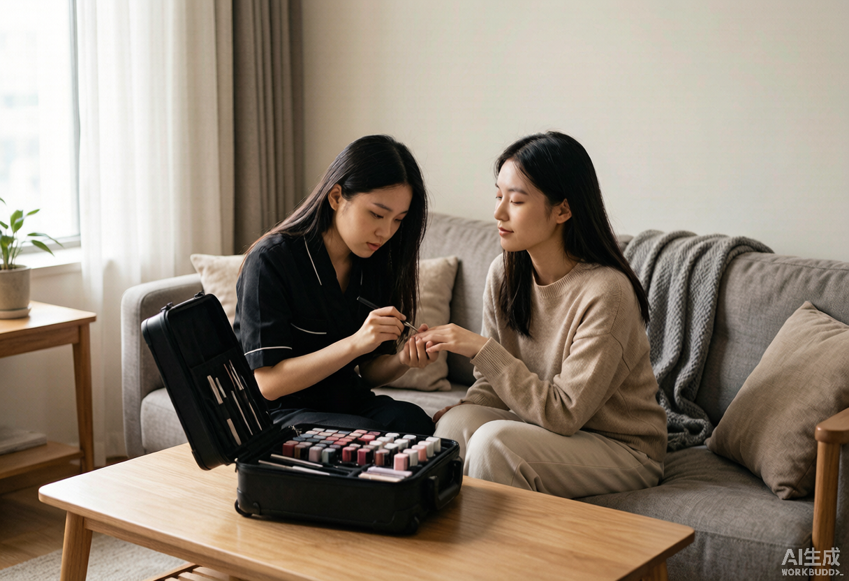 自由美甲师上门为客户服务